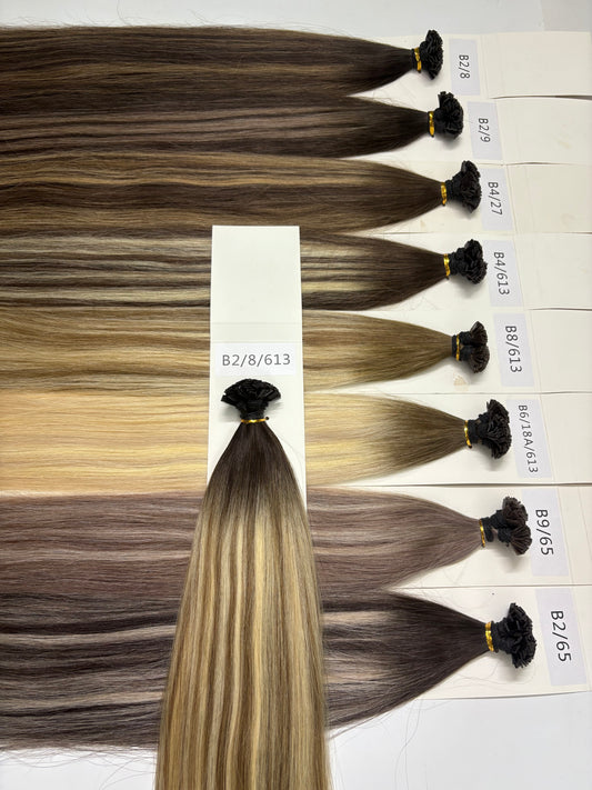Keratin Flat Tips Darkroot highlight Virgin Remy Ktips extensions 100grams 24inch